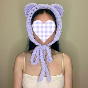 Lavender Bear Chunky Chenille Knit Earmuffs Ear Warmer Headband Pastel Purple